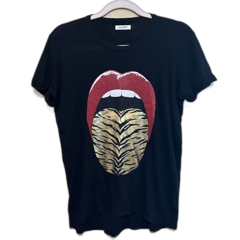 Lauren Moshi Black Tee with Red Lips & Gold Graphic